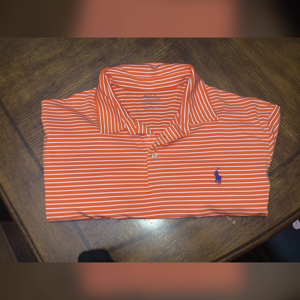 Orange & White Striped Polo performance